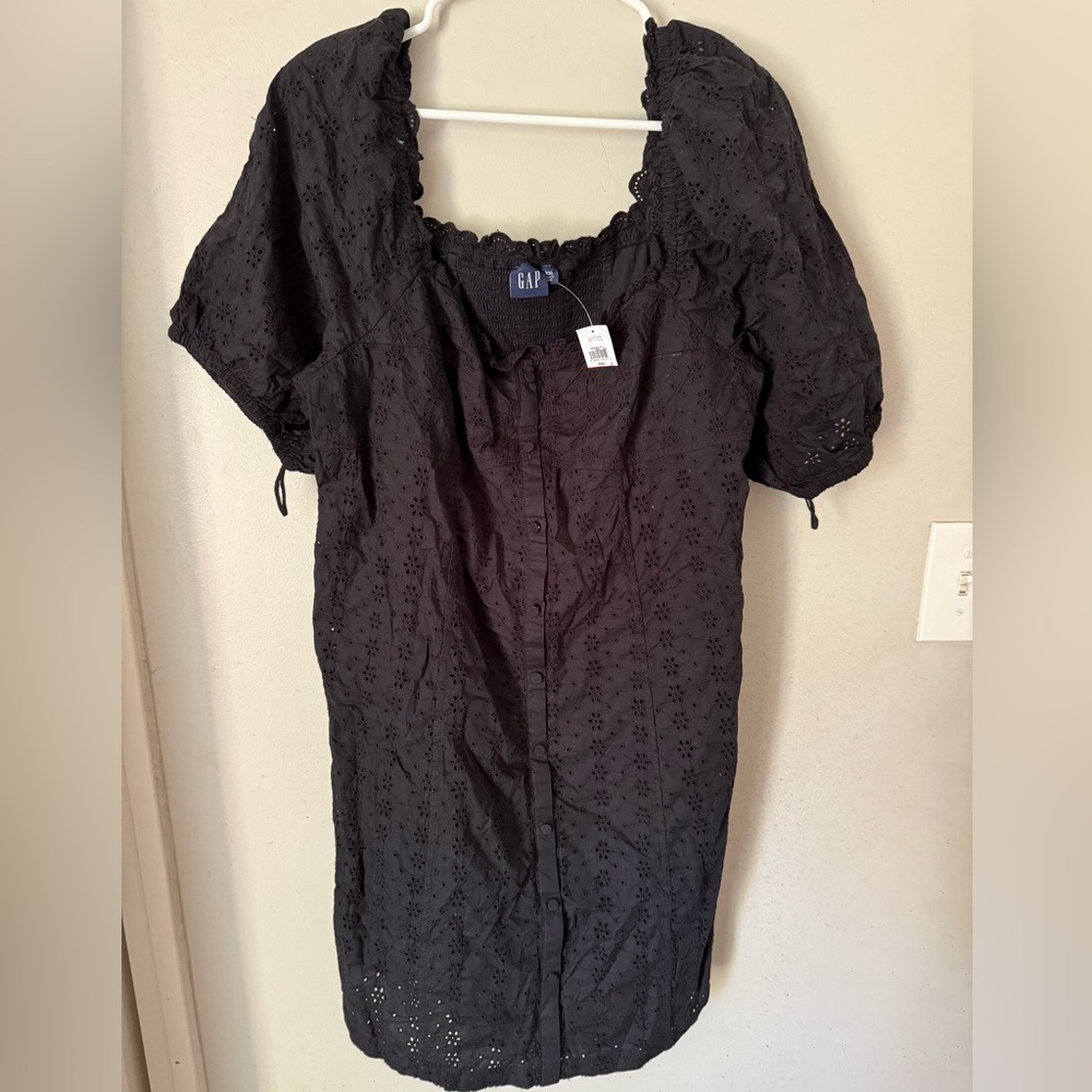 GAP Black Smocked Puff Sleeve Blouse